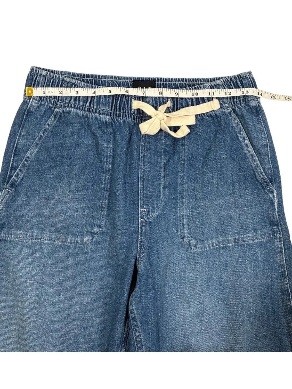 Gap The easy barrel patch pocket Jeans indigo XS Petite Denim Drawstring Wide-Le - Picture 9 of 11